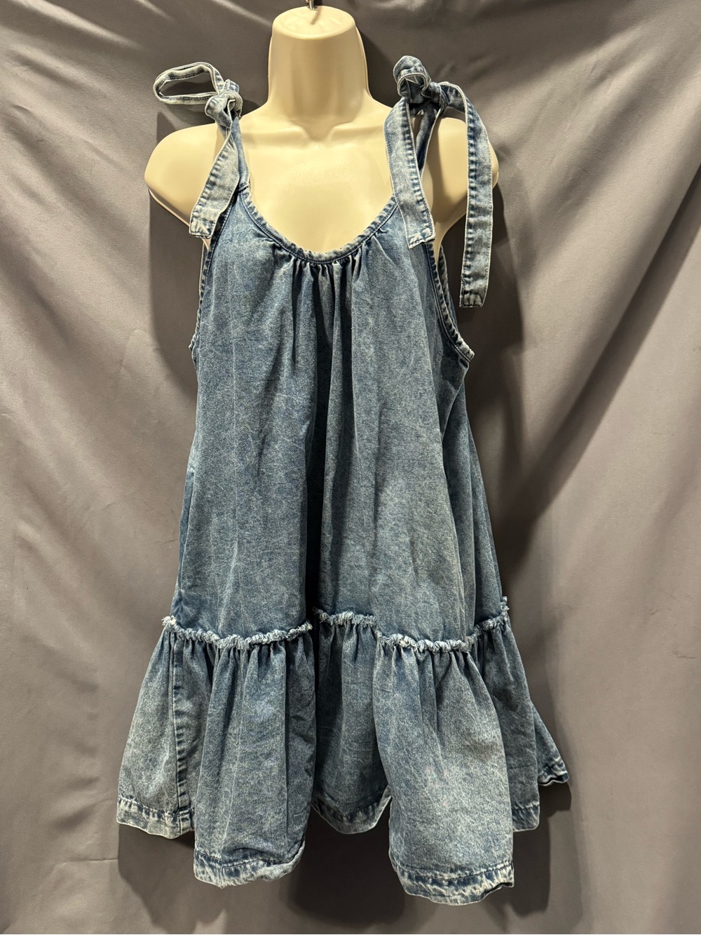 Denim Dress for Women Tie Shoulder Sleeveless Denim Mini Dress Casual Flowy - Picture 7 of 11